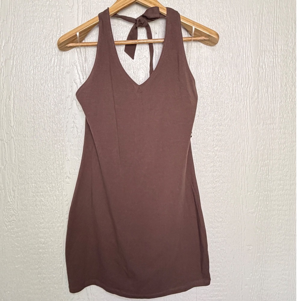 SO Sybil Brown Halter Bodycon Mini Dress Brown Festival Hippie Large New w Tags - Picture 1 of 7